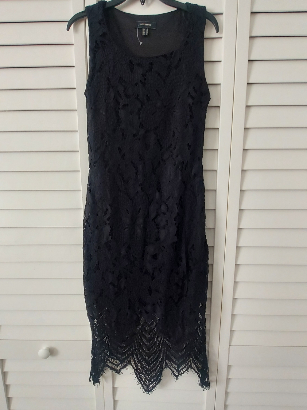 Sleeveless Black Lace Mini Dress with Scalloped Hem - Picture 3 of 8